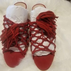 Schutz Emily Tango Red Tassle Sandals Size 9.5